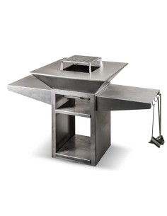 Braséro carré en acier Corten + couvercle, tison, pelle et grille